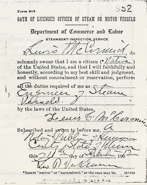Lewis McCormick 1906 Engineer License